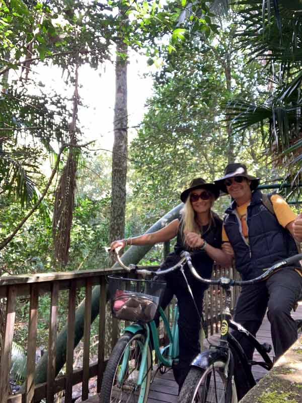Couple on bikes trying out the Witches Cycling Trail